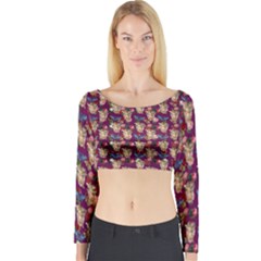 Angel Cherub Butterflies Magenta Long Sleeve Crop Top