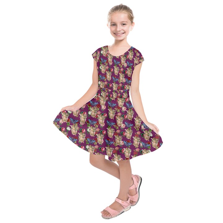 Angel Cherub Butterflies Magenta Kids  Short Sleeve Dress