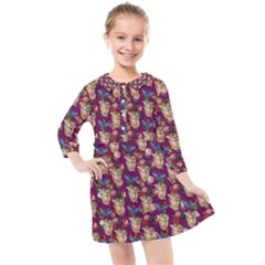 Angel Cherub Butterflies Magenta Kids  Quarter Sleeve Shirt Dress by snowwhitegirl