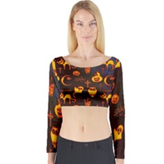 Funny Halloween Design Long Sleeve Crop Top by FantasyWorld7