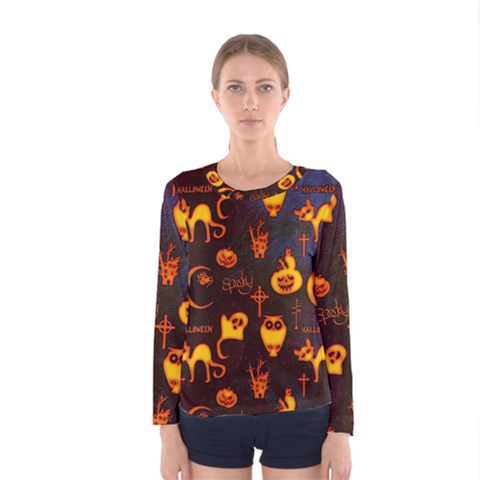 Funny Halloween Design Women s Long Sleeve Tee by FantasyWorld7