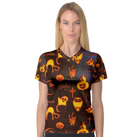 Funny Halloween Design V-neck Sport Mesh Tee by FantasyWorld7