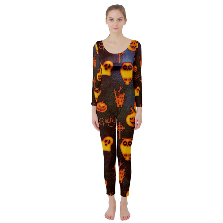 Funny Halloween Design Long Sleeve Catsuit