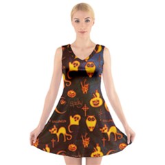 Funny Halloween Design V-neck Sleeveless Dress by FantasyWorld7