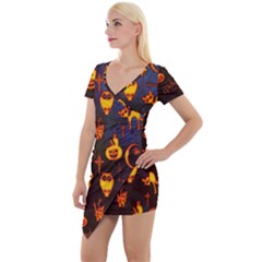 Funny Halloween Design Short Sleeve Asymmetric Mini Dress by FantasyWorld7