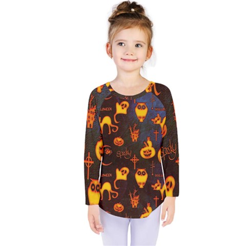 Funny Halloween Design Kids  Long Sleeve Tee by FantasyWorld7