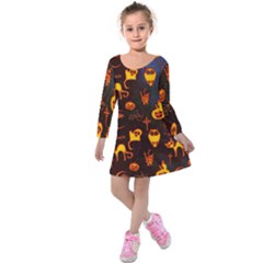 Funny Halloween Design Kids  Long Sleeve Velvet Dress by FantasyWorld7