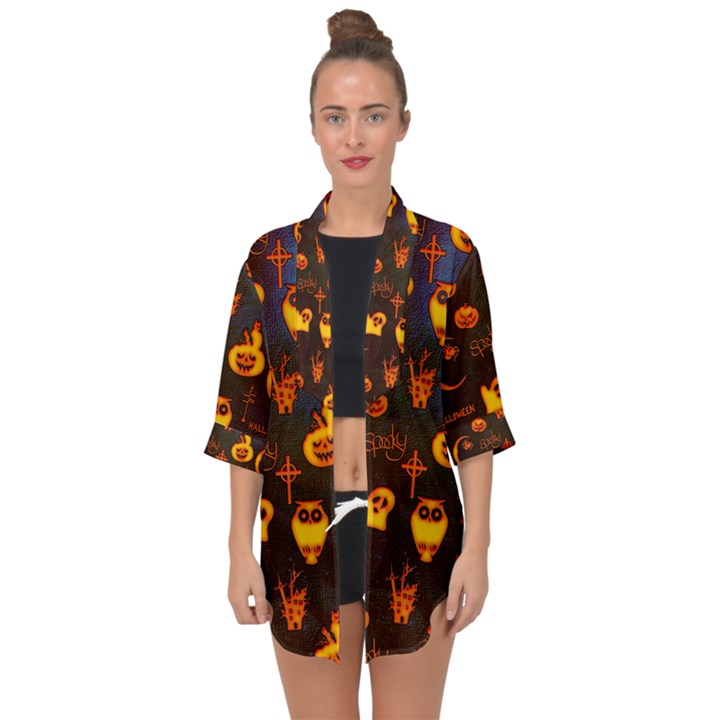 Funny Halloween Design Open Front Chiffon Kimono