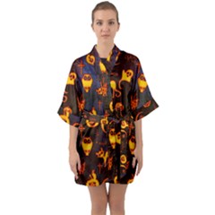 Funny Halloween Design Half Sleeve Satin Kimono  by FantasyWorld7