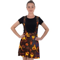 Funny Halloween Design Velvet Suspender Skater Skirt