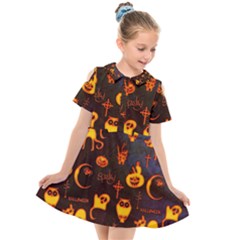 Funny Halloween Design Kids  Short Sleeve Shirt Dress by FantasyWorld7