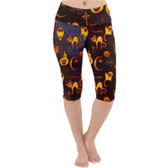 Funny Halloween Design Lightweight Velour Cropped Yoga Leggings by FantasyWorld7