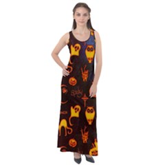 Funny Halloween Design Sleeveless Velour Maxi Dress by FantasyWorld7