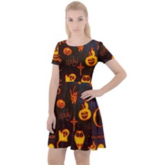 Funny Halloween Design Cap Sleeve Velour Dress  by FantasyWorld7