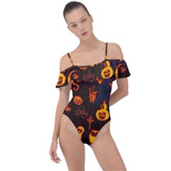 Funny Halloween Design Frill Detail One Piece Swimsuit