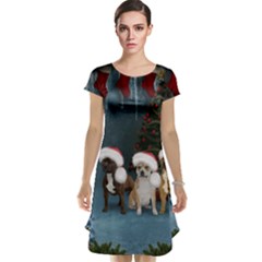 Christmas, Cute Dogs With Christmas Hat Cap Sleeve Nightdress by FantasyWorld7