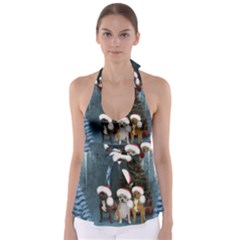 Christmas, Cute Dogs With Christmas Hat Babydoll Tankini Top by FantasyWorld7