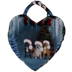 Christmas, Cute Dogs With Christmas Hat Giant Heart Shaped Tote