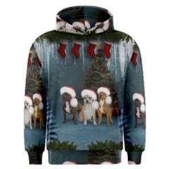 Christmas, Cute Dogs With Christmas Hat Men s Overhead Hoodie by FantasyWorld7