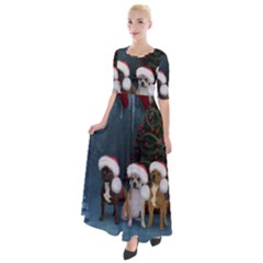 Christmas, Cute Dogs With Christmas Hat Half Sleeves Maxi Dress by FantasyWorld7