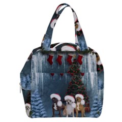 Christmas, Cute Dogs With Christmas Hat Boxy Hand Bag by FantasyWorld7