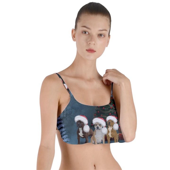 Christmas, Cute Dogs With Christmas Hat Layered Top Bikini Top 