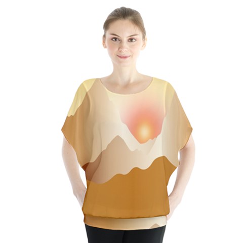 Twilight Mountain Landscape Sky Batwing Chiffon Blouse by Vaneshart