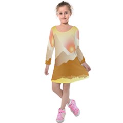 Twilight Mountain Landscape Sky Kids  Long Sleeve Velvet Dress by Vaneshart