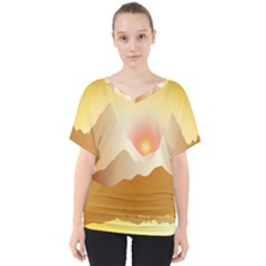 Twilight Mountain Landscape Sky V-neck Dolman Drape Top by Vaneshart