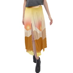 Twilight Mountain Landscape Sky Velour Split Maxi Skirt