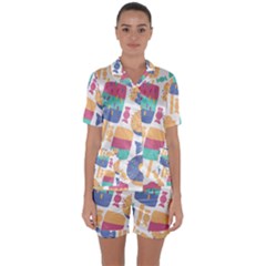 Icecream Pattern Pastel Sumer Satin Short Sleeve Pyjamas Set by Vaneshart