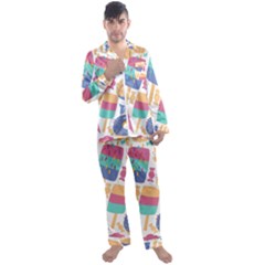 Icecream Pattern Pastel Sumer Men s Satin Pajamas Long Pants Set by Vaneshart