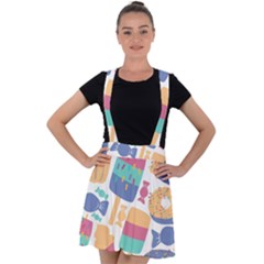 Icecream Pattern Pastel Sumer Velvet Suspender Skater Skirt