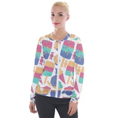 Icecream Pattern Pastel Sumer Velour Zip Up Jacket by Vaneshart