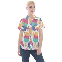 Icecream Pattern Pastel Sumer Women s Short Sleeve Pocket Shirt