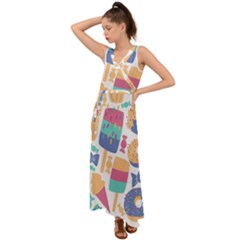 Icecream Pattern Pastel Sumer V-neck Chiffon Maxi Dress