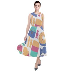 Icecream Pattern Pastel Sumer Round Neck Boho Dress