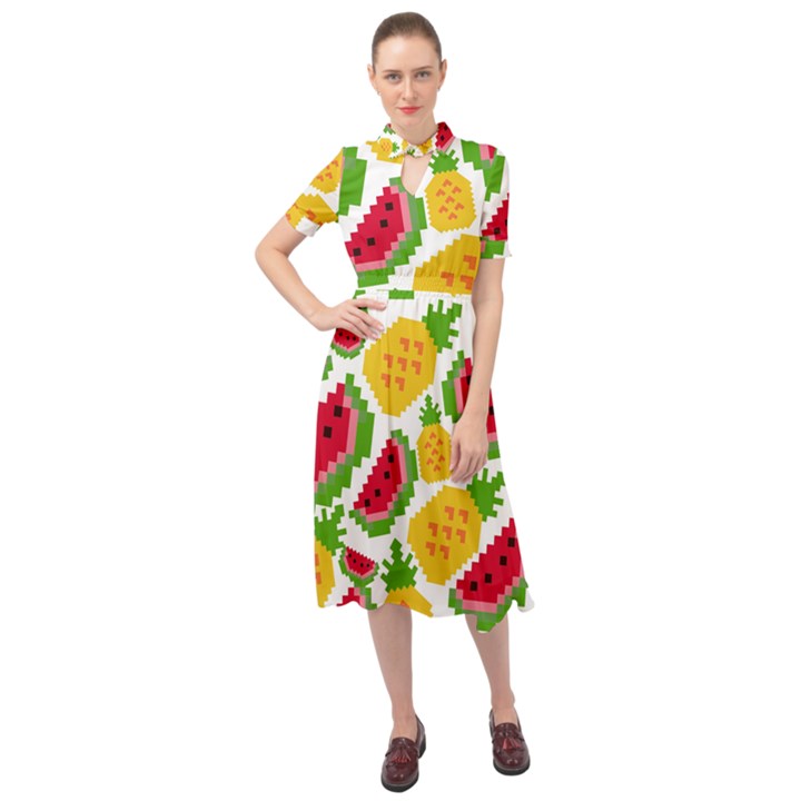 Watermelon Pattern Se Fruit Summer Keyhole Neckline Chiffon Dress