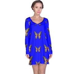 Butterfly Pattern Blue Insects Long Sleeve Nightdress by Vaneshart