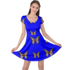 Butterfly Pattern Blue Insects Cap Sleeve Dress by Vaneshart