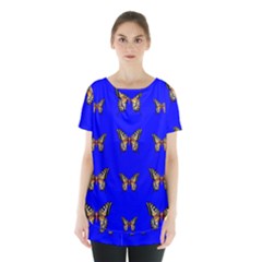 Butterfly Pattern Blue Insects Skirt Hem Sports Top by Vaneshart