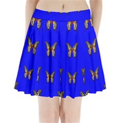 Butterfly Pattern Blue Insects Pleated Mini Skirt by Vaneshart