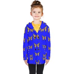 Butterfly Pattern Blue Insects Kids  Double Breasted Button Coat by Vaneshart