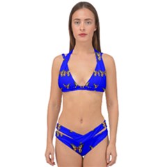 Butterfly Pattern Blue Insects Double Strap Halter Bikini Set by Vaneshart