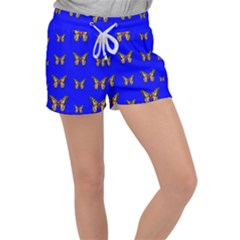 Butterfly Pattern Blue Insects Women s Velour Lounge Shorts by Vaneshart