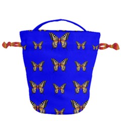 Butterfly Pattern Blue Insects Drawstring Bucket Bag by Vaneshart