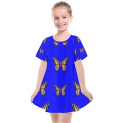 Butterfly Pattern Blue Insects Kids  Smock Dress by Vaneshart