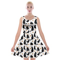 Black Cat Star Christmas Tree Velvet Skater Dress by Vaneshart