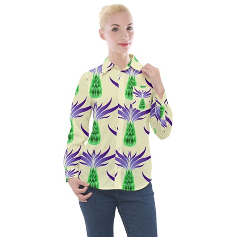 Thistles Purple Flora Flowering Women s Long Sleeve Pocket Shirt by Vaneshart