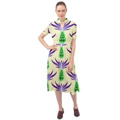 Thistles Purple Flora Flowering Keyhole Neckline Chiffon Dress